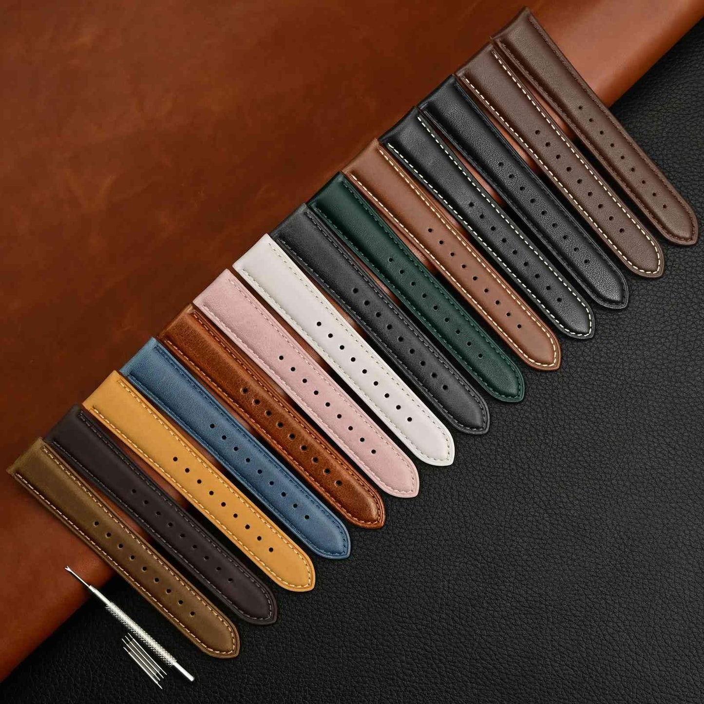 WOCCI 23mm Vintage Leather Watch Band for Men and Women, Gold Buckle (Black)