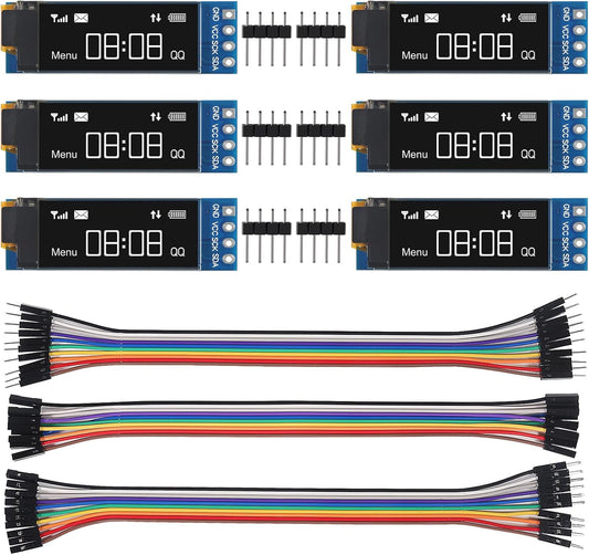 XIITIA 6pcs 0.91 inch I2C SSD1306 128x32 30pin OLED IIC Display Module LCD Screen Driver with Dupont Cables for Arduino