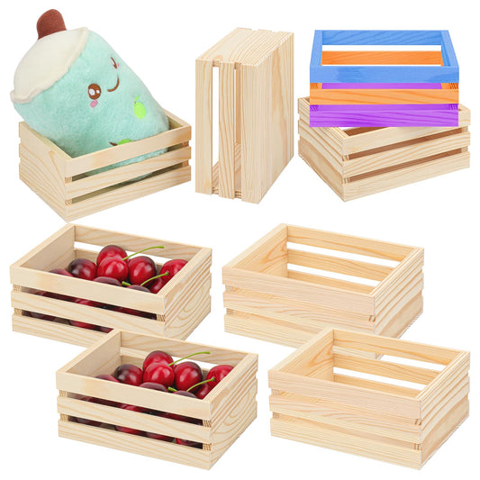 Yiksonyo 8 Pack Small Wooden Crates，6.4 x 4.8 x 2.8 Inch Wood Crate Basket for Display, Storage & Home Decor, Crafts, Kitchen, Bathroom, and More
