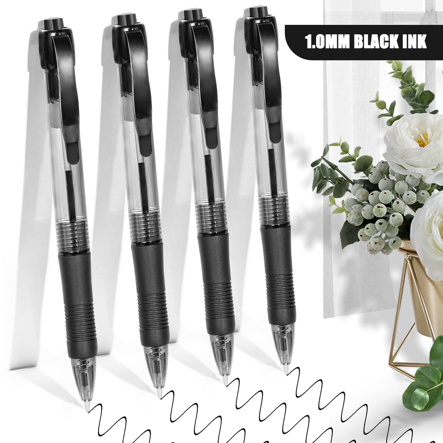 deegtran Pens Bulk, 50 Pack No Bleed Black Ink Click Pens with Soft Grip, Wholesale Retractable Ballpoint Pens for Office School, Medium Point Smooth 1.0MM
