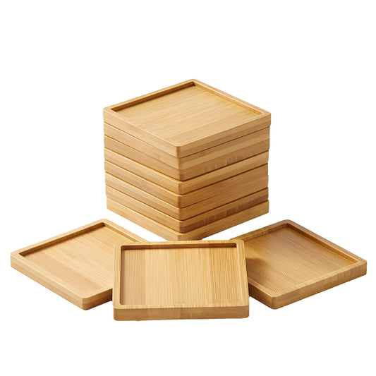 Bamboo Coasters Blank Mats for Crafts — 3.54 Inch DIY Mosaic Tile Base, Small Indoor Plant Coasters, Reusable Eco-Friendly Design (10 Pcs Square)