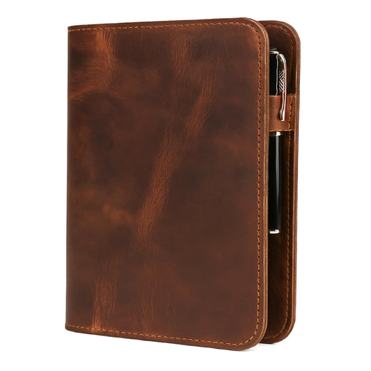 TheAntiq Genuine Leather A5 Journal Cover Refillable Notebook Cover, Fits 5.75 x 8.25 in, Card Slots Pocket & Pen Holder, Handmade Professional Leather Organizer for Men & Women, Travel & Work Diary Cover (Tan)