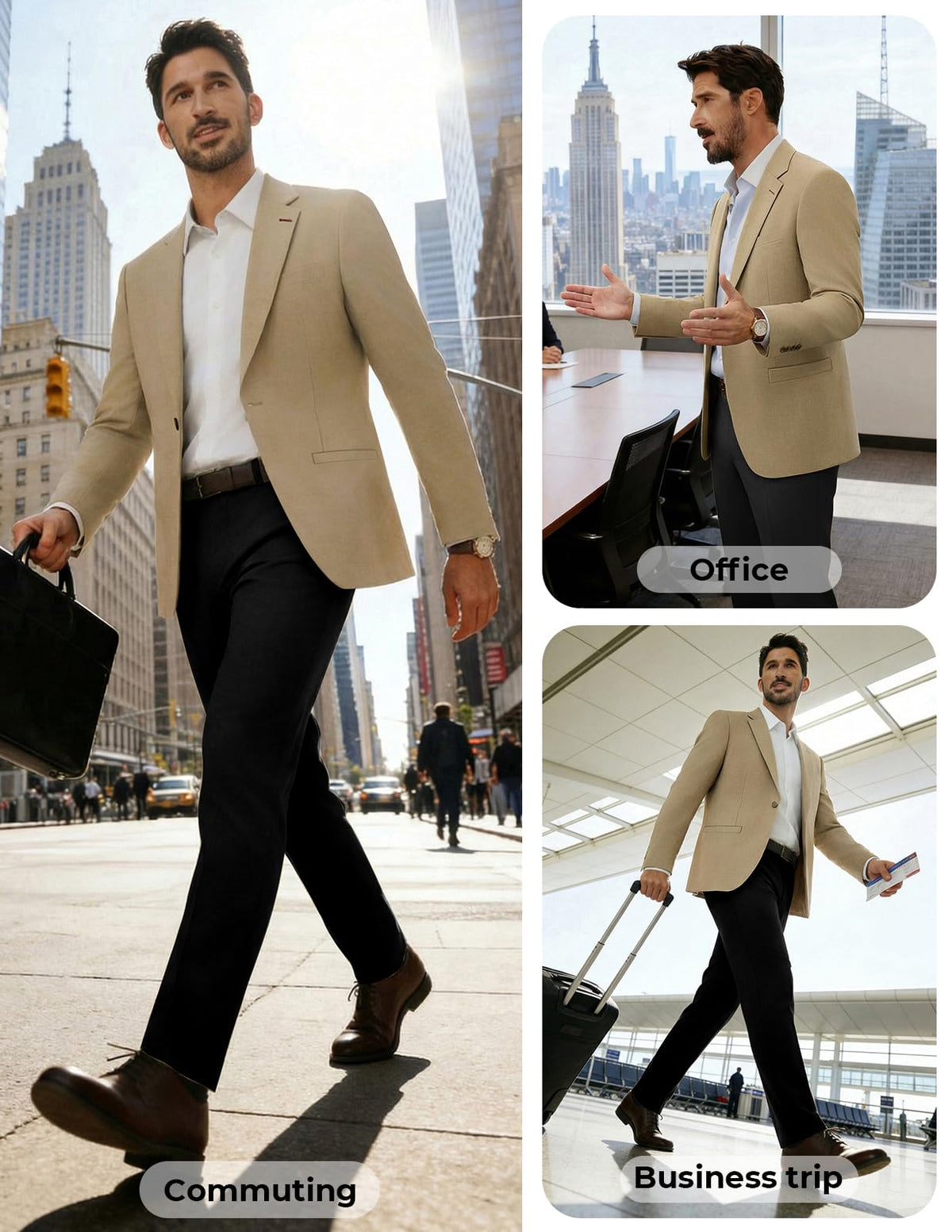 PJ PAUL JONES Mens One-Button Blazer Casual Lightweight Sport Coat Notch Lapel Solid Sport Jackets Khaki