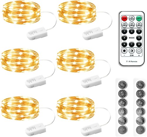 HXWEIYE Fairy Lights - 6 Pack Battery Operated with Remote & Timer | 7ft 20LED Warm White Mini Starry Lights for Indoor/Outdoor Decor