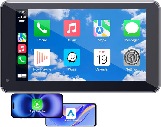 Thybro 7 Commuters Wireless Apple CarPlay & Android Auto Screen - Portable Car Display with AirPlay, Screen Mirroring