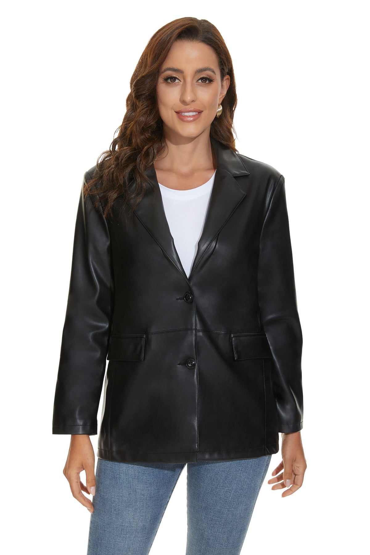 Fahsyee Women's Faux Leather Blazer Jackets Women, Black Motorcycle Oversized Moto Biker Coat Vegan Pleather Fashion Size S