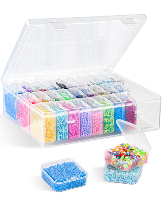 Bead Organizer Box, 31 Pcs Small Clear Bead Organizers and Storage, Mini Diamond Storage Containers Boxes with Hinged Lids and Labels, Craft Organizer for Jewelry, Bracelet, Small Parts, Nail Art