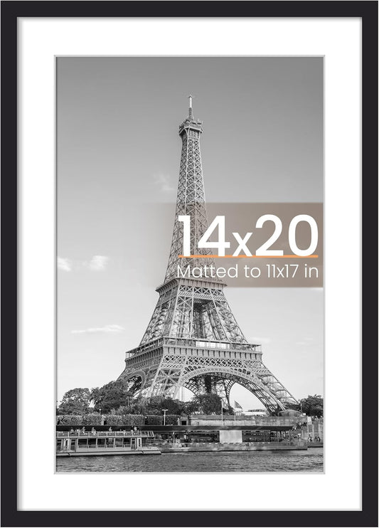Upsimples 14x20 Picture Frame - Versatile Wall Hanging for 11x17 Photos with Mat, Black, 1 Pack