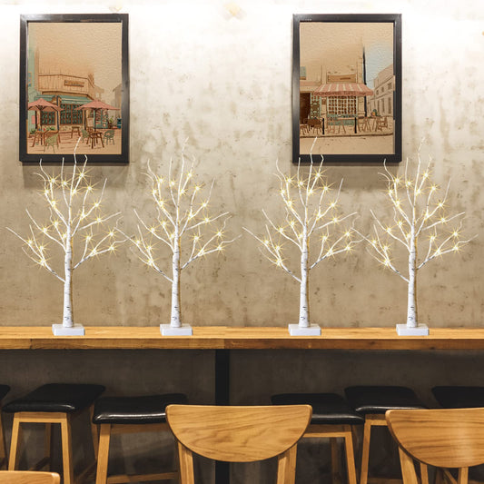 PEIDUO Christmas Decorations for The Home, 2FT BirchTree with LED Lights, Warm White Tree Lamp, Fairy Light Spirit Tree for Room Inside Fireplace Home Decor, Battery Powered, Timer (4PK)