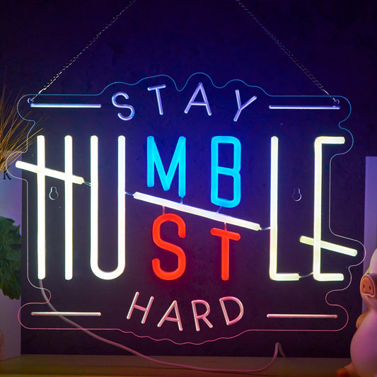 Hustle Neon Sign Humble Neon Sign for Wall Decor Stay Humble Hustle Hard USB Dimmable LED Neon Lights for Boys Girls Room Office Gameroom Men Cave Holiday Birthday Christmas Gift