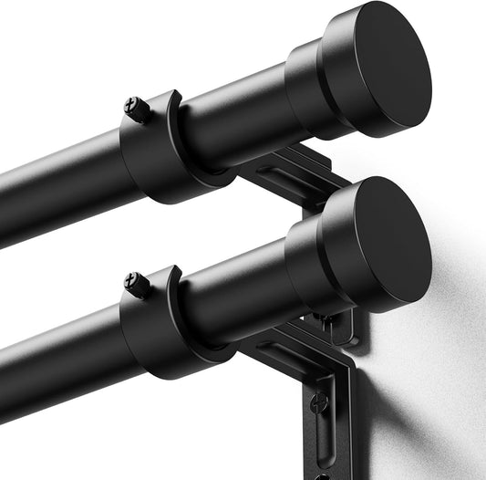 YaFex Curtain Rods - Heavy Duty 1 Inch Adjustable Window Treatment Rods | 32-118 Inch, Black Finish