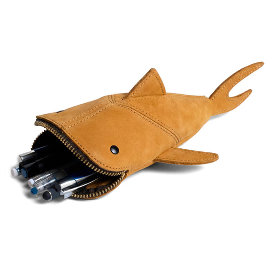 Hide & Drink, Leather Pouch Pencil Bag, Coin Purse, Scissors Case, Shark Cable Holder, Phone Case, Wallet, Makeup, Stuffed Animal, Handmade (Old Tobacco)