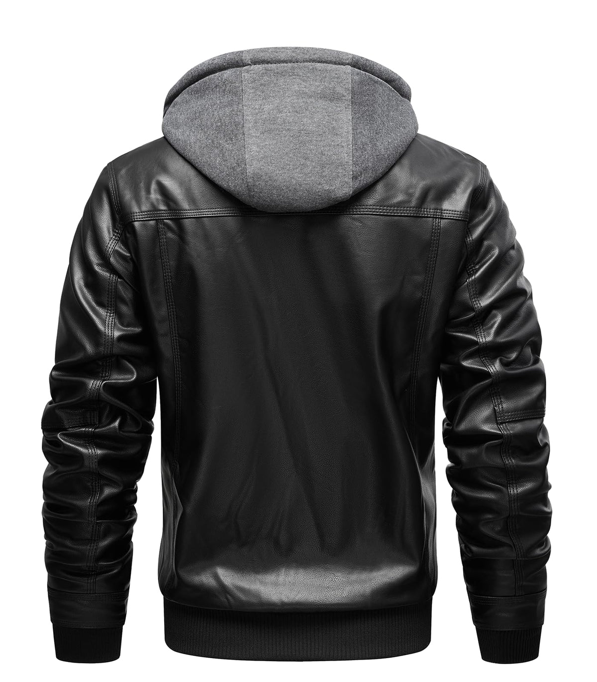 INVACHI Men's Leather Jacket Motorcycle Bomber Jacket Windproof PU Vintage Jacket with Removable Hood