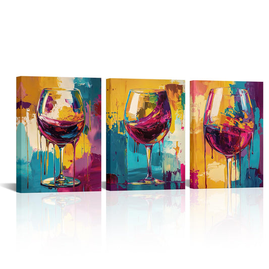 Fochorlo Wine Wall Art Abstract Wall Decor Colorful Pictures Prints Decoration for Kitchen Living Room Bedroom 12"x16"x3