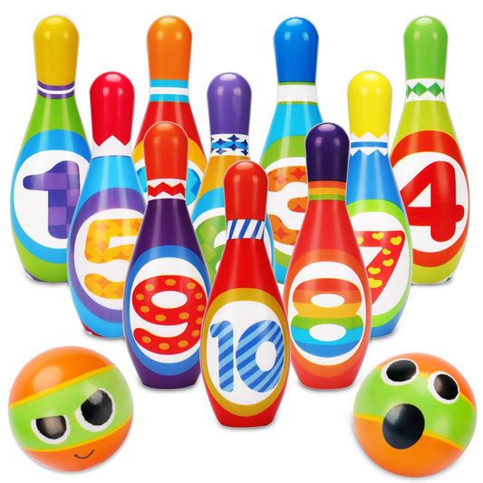 Kids Bowling Set 2-5 Toddler Indoor Bowling Game Outdoor Toy Gift for 1 2 3 4 Year Old Boys Girls Soft 10 Colorful Foam Bowling Pins 2 Bowling Ball Developmental Toddler Age 2-4 3-5 Easter Present