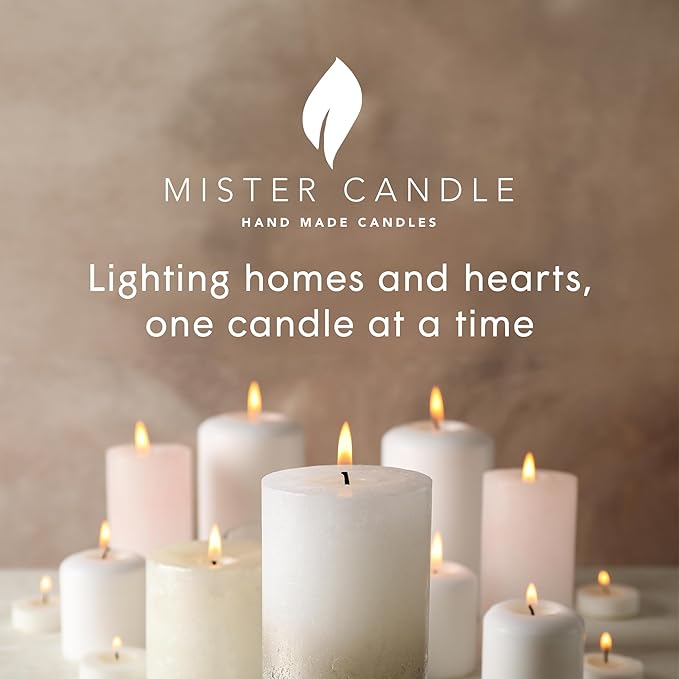 Mister Candle Dripless Vanilla Scented Ivory Pillar Candle, Hand Made Vanilla Pillar Candles with Essential Oils for Home Decor, Premium Wax, 120 Hr Burn Time