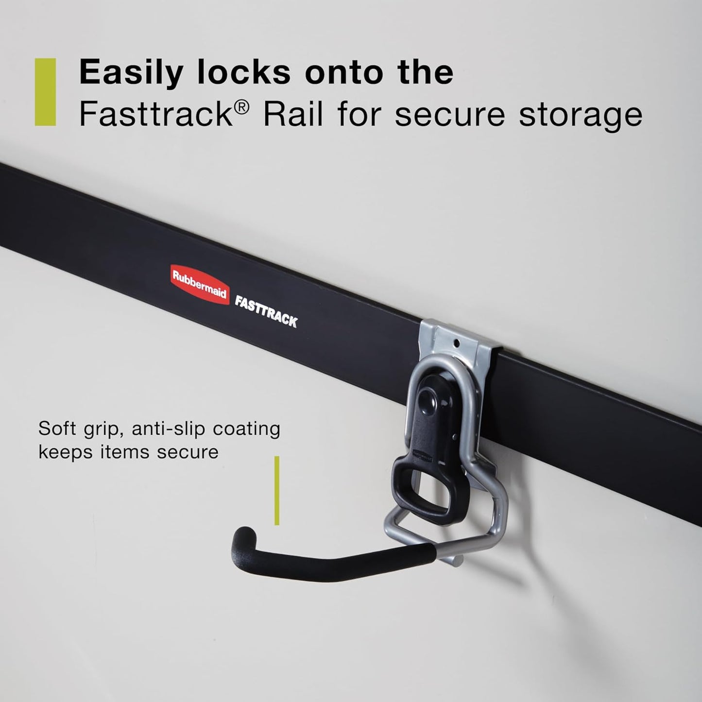 Rubbermaid FastTrack Vertical Bike Hook - Heavy-Duty Wall Mount Storage, Holds Up to 50 Pounds, Black
