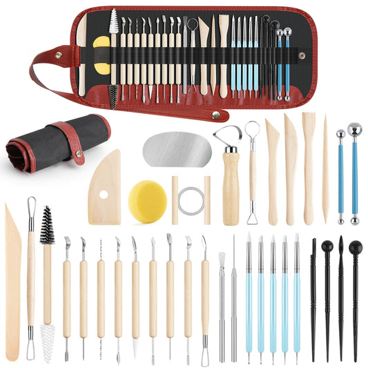 UUSYCUN 36PCS Pottery & Clay Sculpting Tools, Ceramics Polymer Tools Set, Clay Modeling Tools with Case for Air Dry Clay, Carving, Molding, Pottery Wheel, Crafting Supplies, Pros, Beginners, Adults