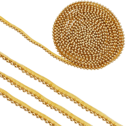 CABODYALS 1/2 Inch 10 Yards Gold Woven Ball Bead Tassel Trim Braid Fringe Edging with Beads Golden Lace Decorative Edge Trimming Polyester Ribbon for Sewing Making Party Wedding DIY Craft Supplies
