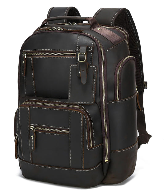 LANNSYNE Vintage Genuine Leather Backpack for men, 15.6" Laptop Backpack Travel Camping 24L Rucksack