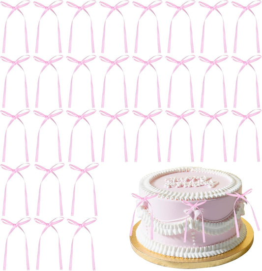 Skiennix 30Pcs Bow Cake Toppers - Coquette Themed Pink Bow Cupcake Decorations for Birthdays & Weddings