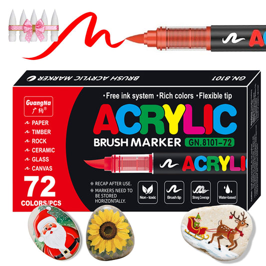 KsopiaVobs 72 Color Paint Pens, Soft Brush Tip Acrylic Markers, Quick-Drying Waterproof for Canvas, Rock, Wood, Stone, Glass, Ceramic, Fabric Painting, DIY Crafts