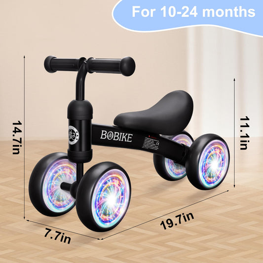 Bobike Baby Balance Bike Toys for 12-36 Months Kids Toy Boy and Girls Gifts Toddler Best First Birthday Gift Children Walker No Pedal Infant 4 Wheels Bicycle (Colorful, Black-Light)