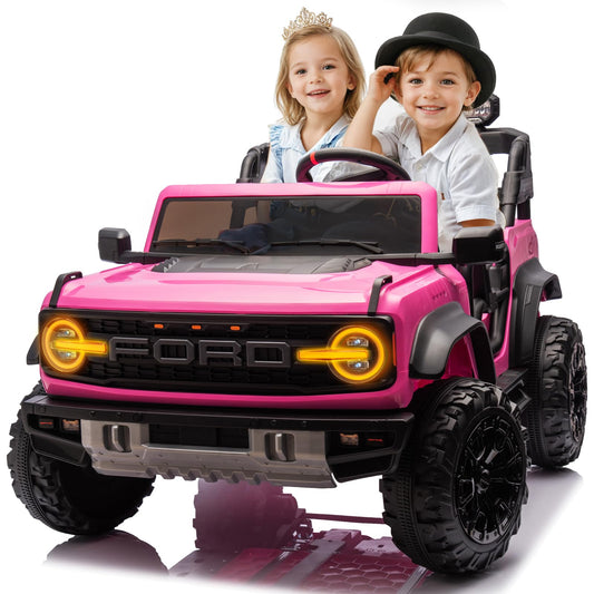 24V Ride on Toy for Big Kids,Ford Bronco Raptor 2 Seater Elecrtic Car for Kids with Remote,Battery Powered Car 4 Wheels with Spring Suspension,LED Light,Bluetooth,3 Speeds(24V, Pink)