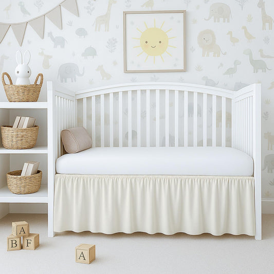 Cottington Lane Ivory Crib Skirt Dust Ruffle, Soft & Durable Nursery Crib Toddler Bedding Skirt for Baby Girls or Boys, Fits Standard Cribs 28" x 52" with 14" Drop, Classic Ruffled Design