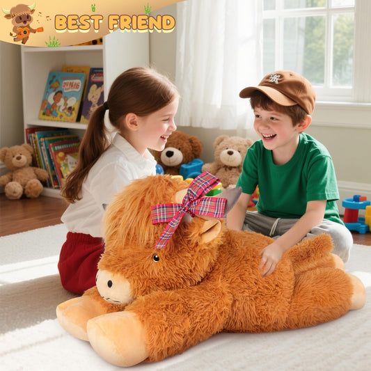 SuzziPals 43 inch Giant Highland Cow Stuffed Animals, Lifelike Big Cow Stuffed Animal for Stress Relief & Companion, Extra Soft Cute Plushies, Huge Emotional Support Plush Toys Gifts for Kids Adults