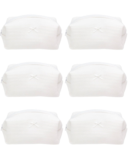 PAZIMIIK 6PCS Cozy Makeup Bag SET Travel Cosmetic Bag for Women Soft Toiletry Bag Aesthetic Makeup Organizer Portable Large Zipper Pouch for Skincare Beauty Accessories Brushes Waffle Check White