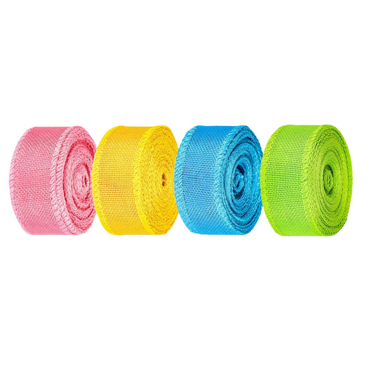 Meseey Spring Burlap Wired Ribbon 1 Inch x 4 Colors 40 Yards - Pastel Pink Yellow Green Blue Wired Ribbon for Easter Wreath Floral Bows Gift Wrapping Party Crafts Decorations