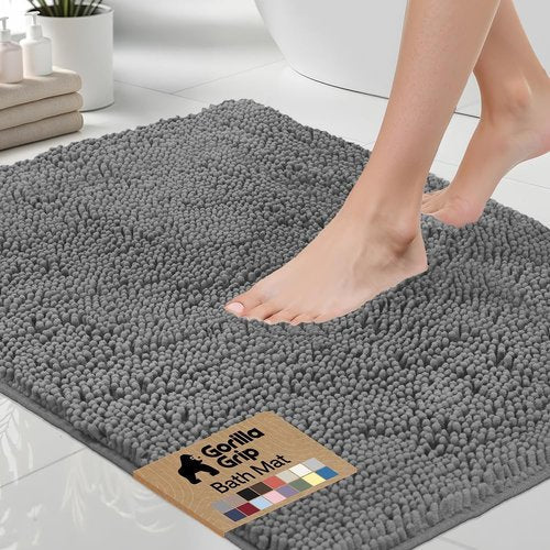 GORILLA GRIP Bath Rug Mat - Thick Soft Absorbent Chenille | Quick Dry Microfiber, 54x24, Grey