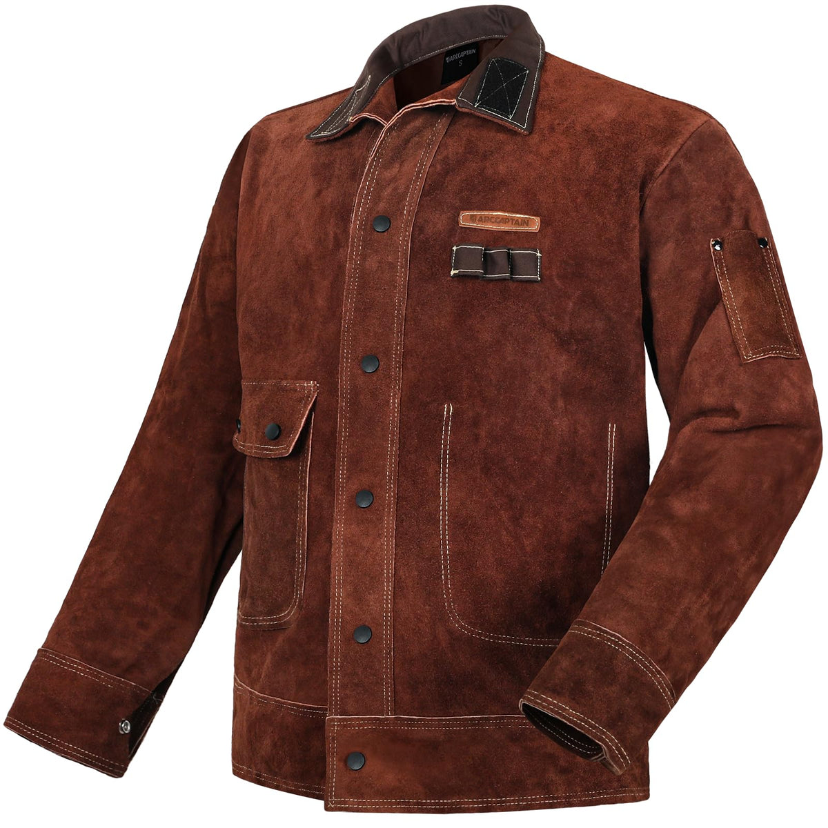 ARCCAPTAIN Leather Welding Jacket, Heavy Duty Welder Jackets with Flame Resistant Split Cowhide Leather, Welding Coat for Men Women