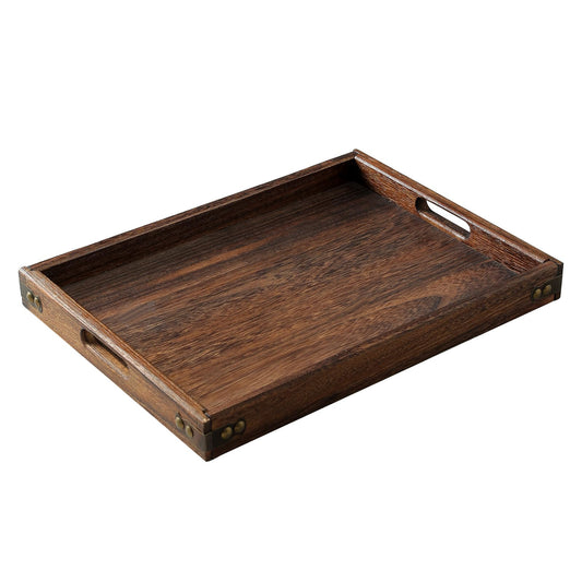 Wood Serving Tray with Handles,Farmhouse Wooden Tray for Ottoman,Decorative Serving Trays Platter for Breakfast in Bed,Lunch,Dinner,Appetizers,Patio, Coffee Table, BBQ,Party,Lap &Couch(16 Inches)