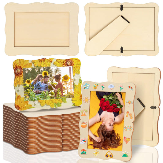 RYKOMO 15 Pack Wooden Picture Frames for Crafts, Wooden Frames for 4 x 6 Photos, Unfinished Wood Frame for New Year Valentine's Day Gift Birthday Art Projects, Father's Day, Mother's Day Decorate(Wave Shape)