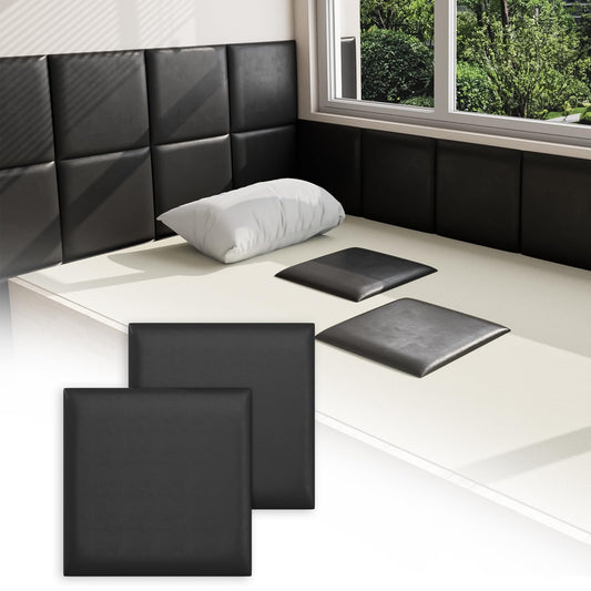 Umedol 3D Anti-Collision Wall Padding for Kids, Black Peel and Stick headboard Panels, Self-Adhesive Headboard Panels for Wall, Bedroom/Living Room Upholstered Wall Panel(12 Pack -11.8" x 11.8")