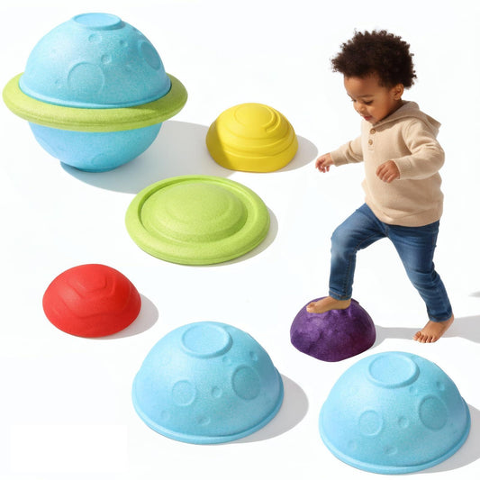LoomLark Balance Stepping Stones for Kids 6PCS EPP River Stones with 3 Mini Planet Ball Indoor and Outdoor Coordination Game Sensory Toys Toddler Ages 3 4 5 6 7 8+