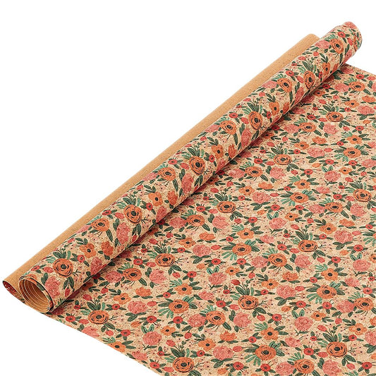 PH PandaHall Cork Fabric 53x19.7 Flower Pattern Soft Cork Sheets Retro Thin Cork Ribbon for Sewing Cork Faux Leather with Camellia Pattern for Wood Craft DIY Projects Pakaging Bag Laptop Case Making