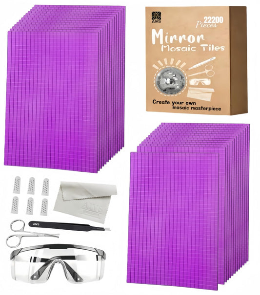 AIVS Self Adhesive Mirror Mosaic Tiles -22200 PCS 4x4 mm Glass Disco Mirror Tiles for Crafts - Disco Ball Decor,DIY Cowboy Hat,Mirror Frame Border and Art Collage,Crafts for Adults(Purple)