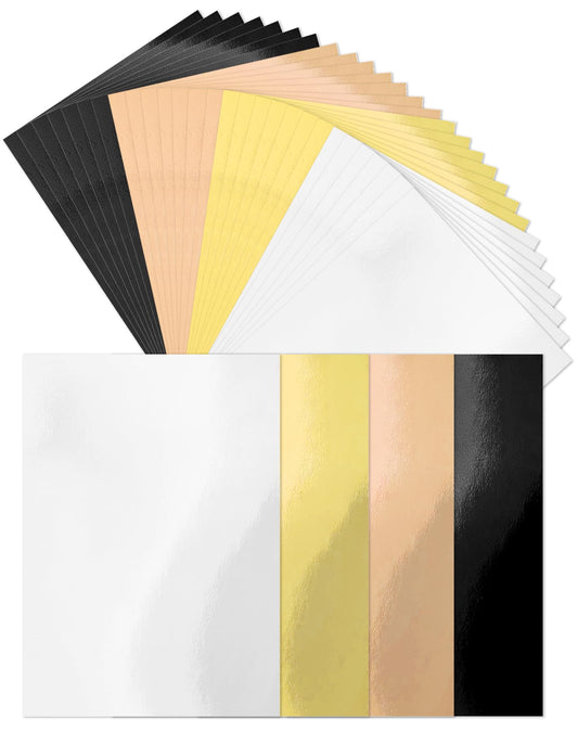 Cinvo 32 Pack Metallic Paper Sheets A4 Thick Cardstock Foil 250 GSM Mirror Shimmering Paper Reflective Sheet for Cardmaking Scrapbook Poster Cardboard Party Decor DIY Craft (8.5" x 11", 4 Colors)