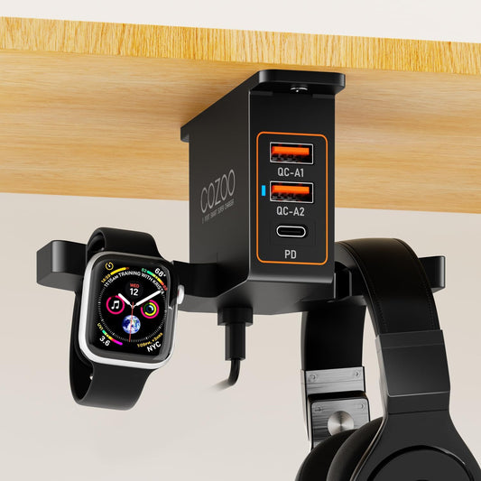 cozoo Headset 3 Headphone Stand with USB Charger Under Desk Holder Mount USB Charging Station,iWatch Stand Watch Dock