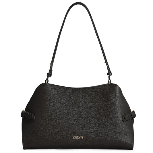 Genuine Leather Shoulder Bag for Women, Vintage Pebbled Structured Hobo Bag, Convertible Shoulder & Crossbody Bag, Multi-Pocket Organizer, Black for Work/Commute/Travel