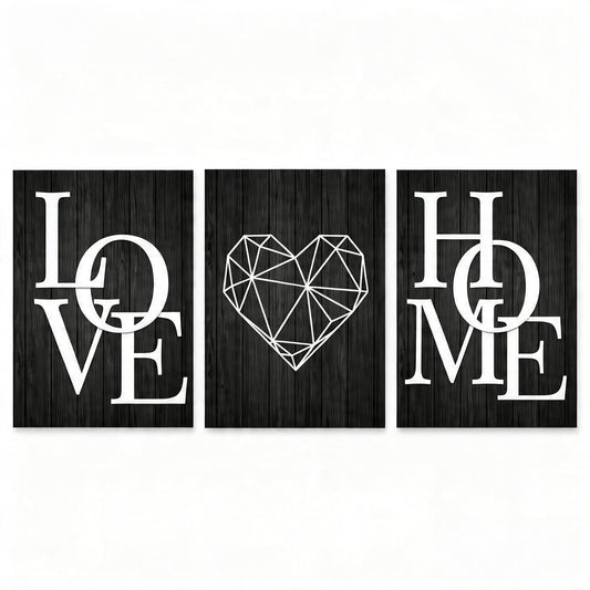 3 Piece Geometric Heart Canvas Wall Art, Black Wood Grain Modern Minimalist Prints, Unframed Love Home Wall Decor for Living Room Bedroom Office 12x16 Inch