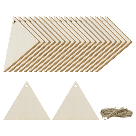 uxcell 36pcs Triangle Blank Wood Tags with Hole 3.35 x 3.9 Inch Unfinished Wood Pieces Wooden Gift Tags with 32.8 ft Rope for Craft Projects, Hanging Decorations, Gift Making