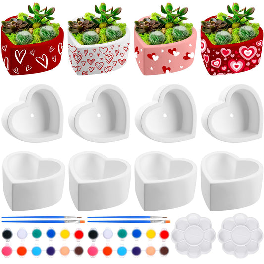 Beeveer 12 Pcs DIY Craft Kits Make Your Own Ceramic Succulent Planters Paintable Heart Shaped Decoration, and Ceramic Succulent Planters Kit for Mother's Day from Daughter Son