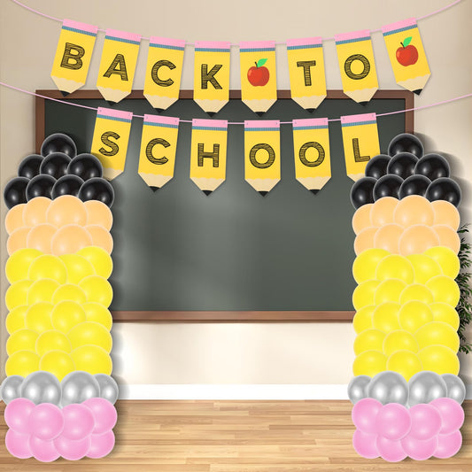 192Pcs Back to School Pencil Balloons Large Colorful Balloon DIY Stand Kit Yellow Black Silver Pink Apricot Balloon for Welcome First Day of School Classroom Party Decor(Excluding bracket)
