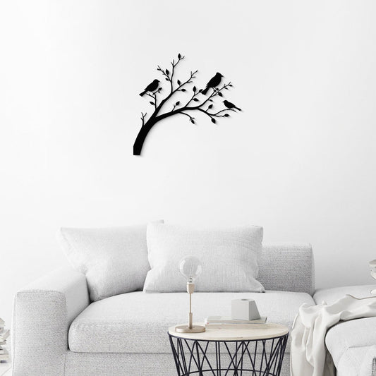 GlintHome Bird Black Metal Wall Art on Tree Branch Silhouette Bird Art Decor for Living Room Garden Bedroom Office Home Wall Decor 3D Textured Minimalist Sculpture
