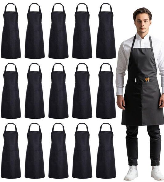 Blueash 16 Pack Bib Apron, Unisex Aprons Adjustable Waterdrop Resistant with 2 Pockets Cooking Kitchen Apron for Chef