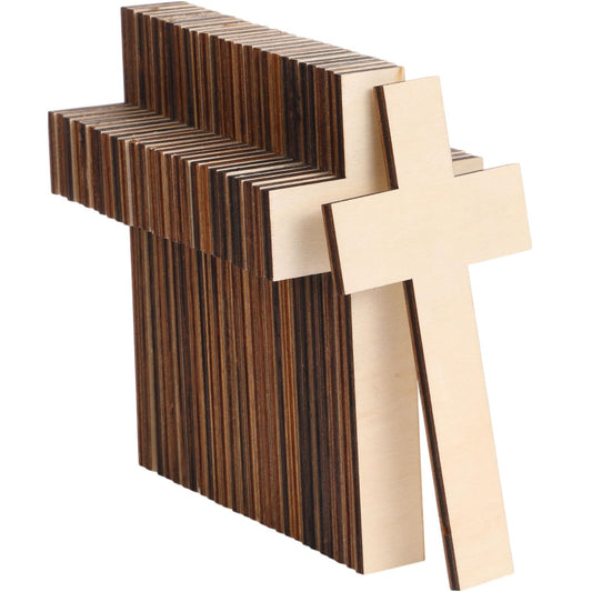 Gerrii Wooden Cross for Craft Unfinished Cross Shaped Religious Cutout Bulk Nativity Baptism Centerpiece Ornaments DIY Project Church Sunday First Communion(6 x 3 Inches,24 Pcs)